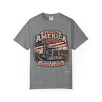 Keeping America Moving Trucker T‑Shirt — “Driven by Faith, Powered by Freedom” Vintage Semi Truck Tee