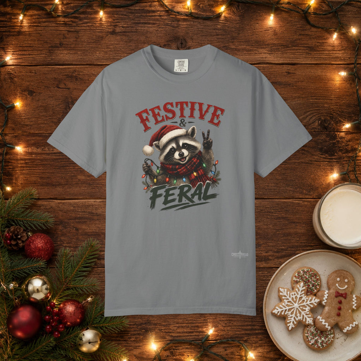 Festive & Feral Raccoon Christmas Comfort Colors T-Shirt
