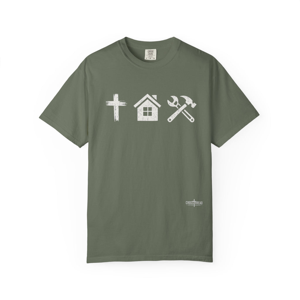 Faith Family Work T-Shirt — Inspirational Christian Men’s Tee
