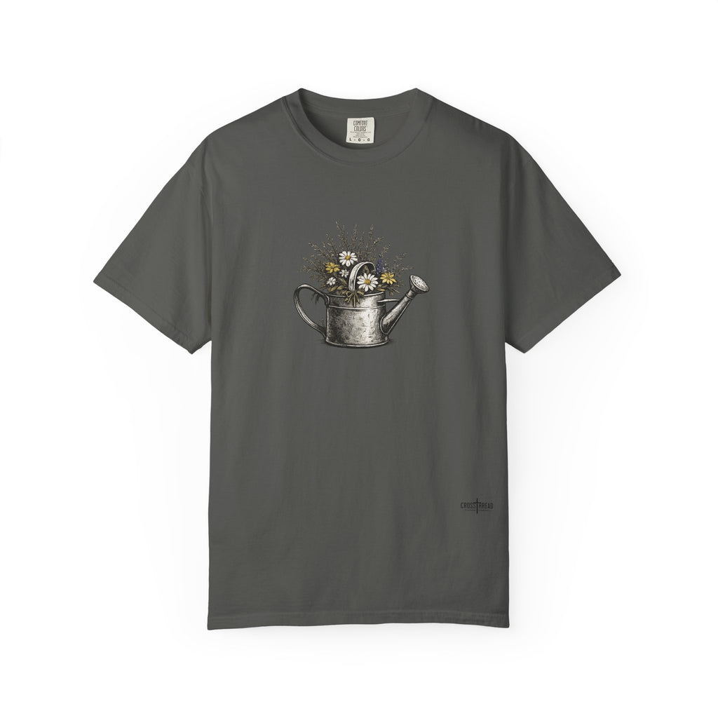 Watering Can Wildflower T-Shirt — Vintage Floral Garden Tee