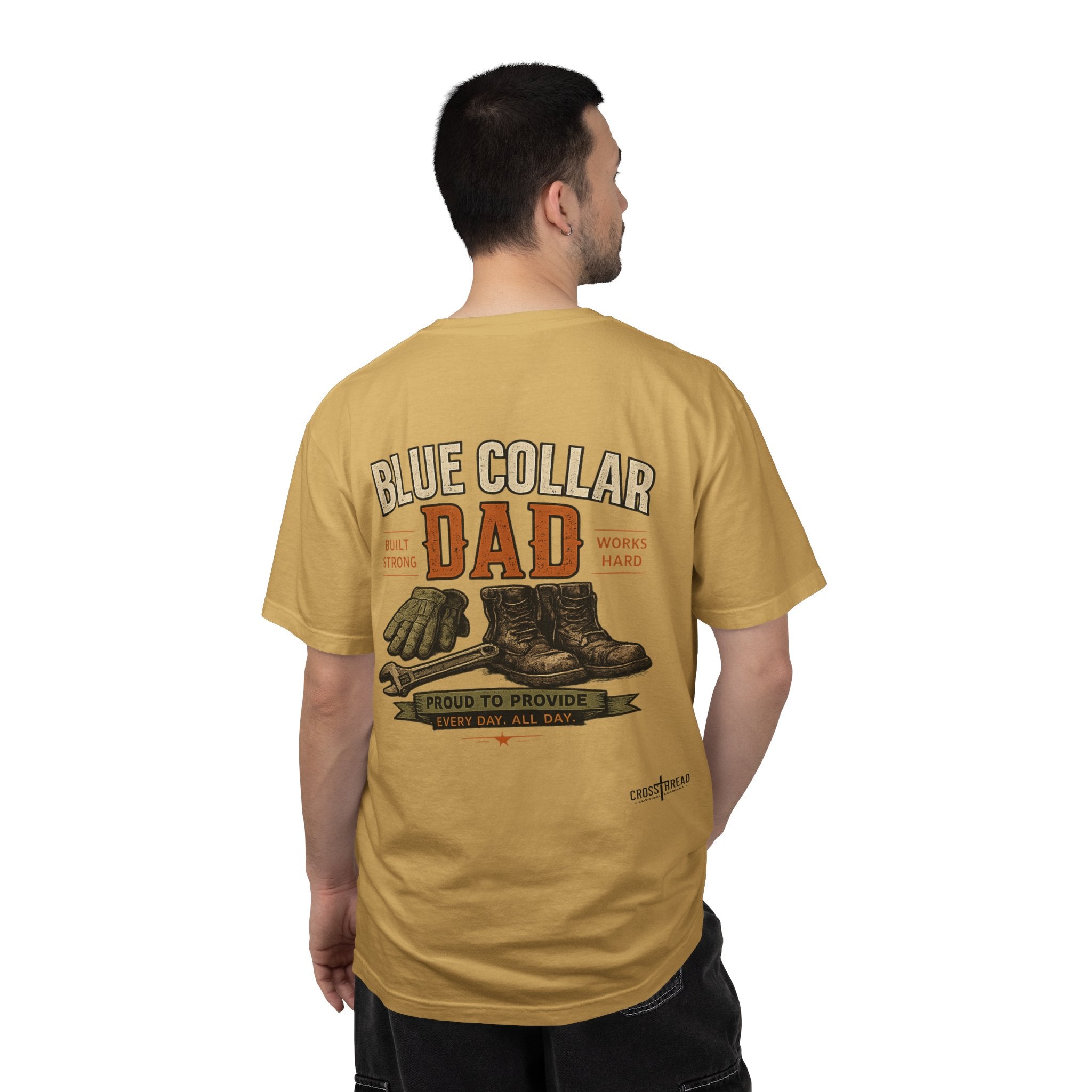 Blue Collar Dad T-Shirt — Vintage Work Gloves and Boots Design