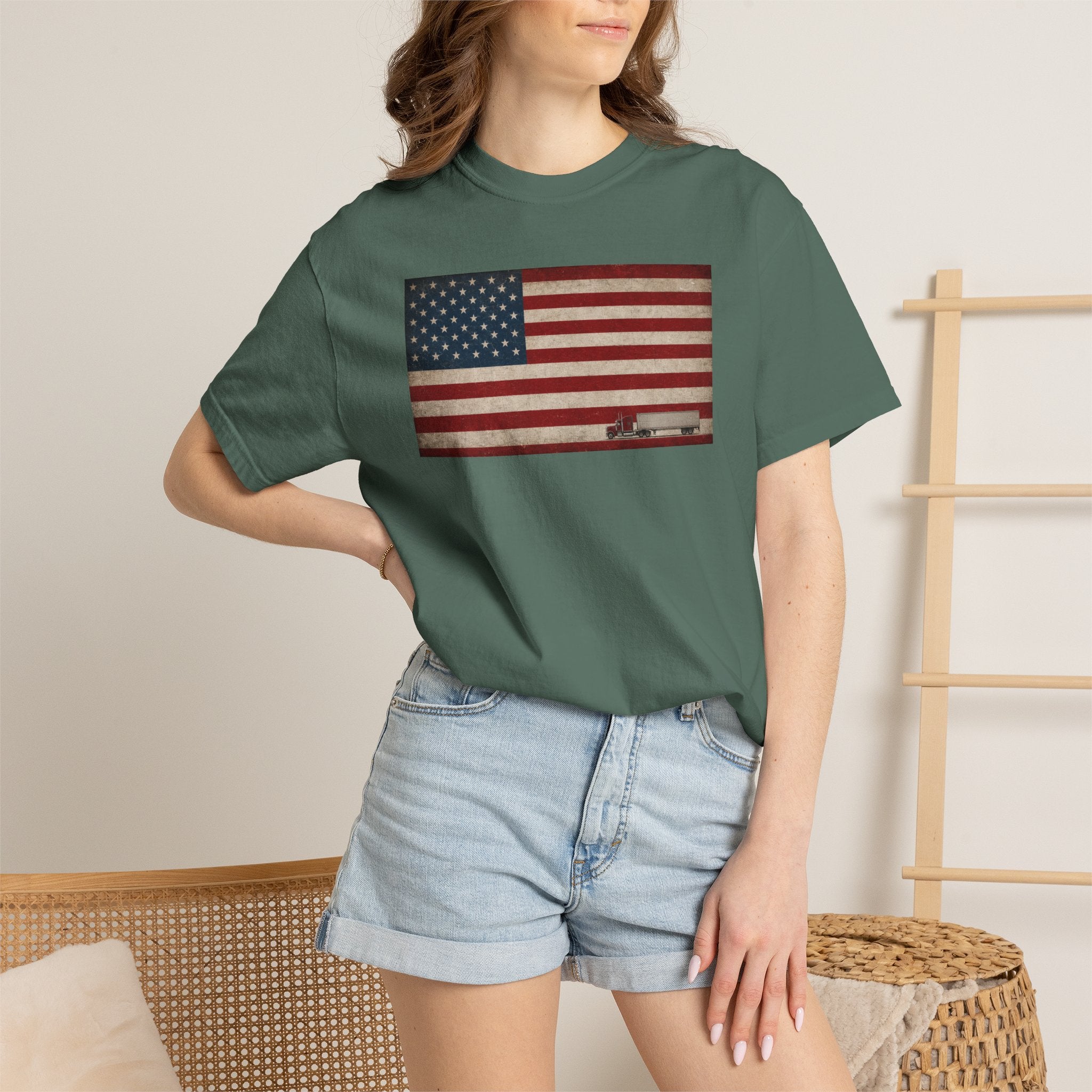 American Flag Big Rig Trucker T-Shirt — Patriotic Semi Truck Tee