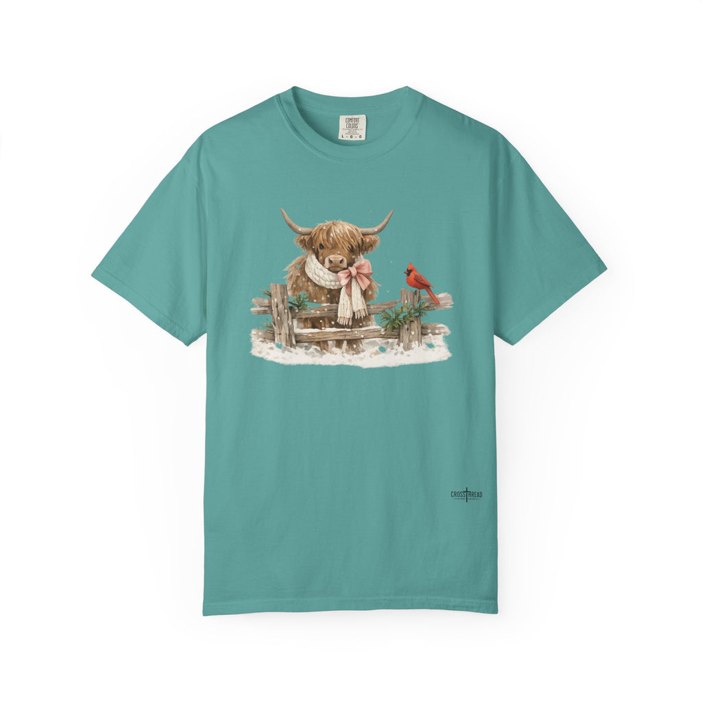 Highland Cow and Cardinal Comfort Colors Shirt