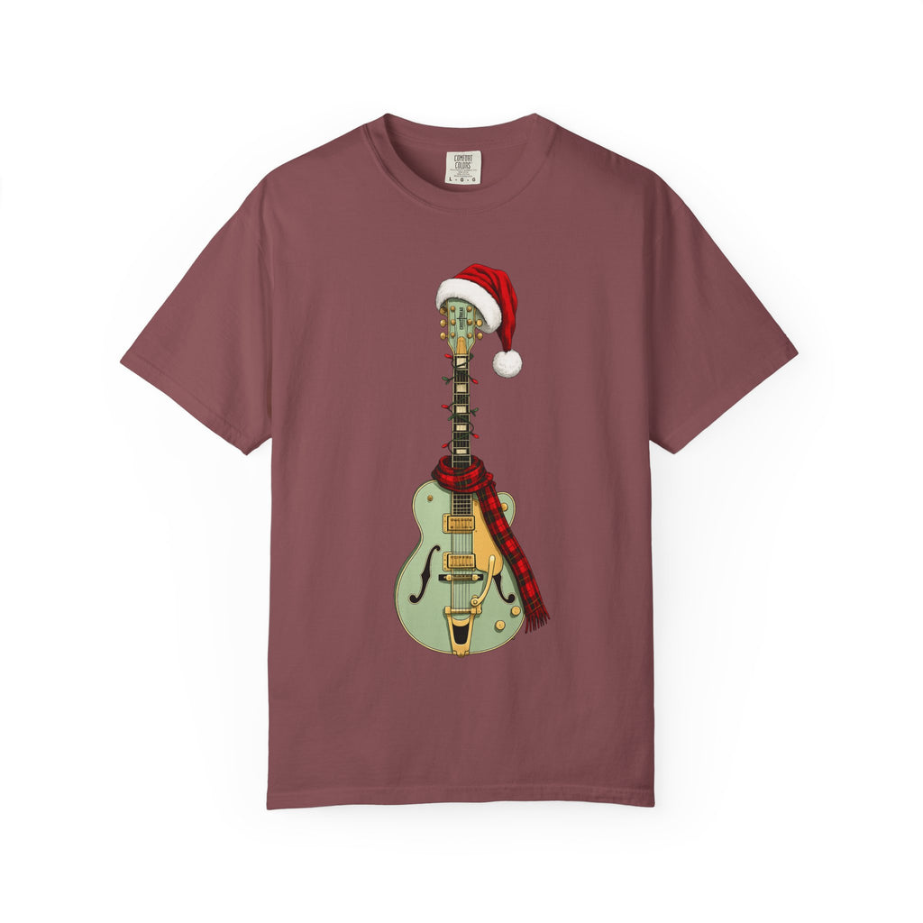 Christmas Aspen Green Hollowbody Guitar Comfort Colors Shirt