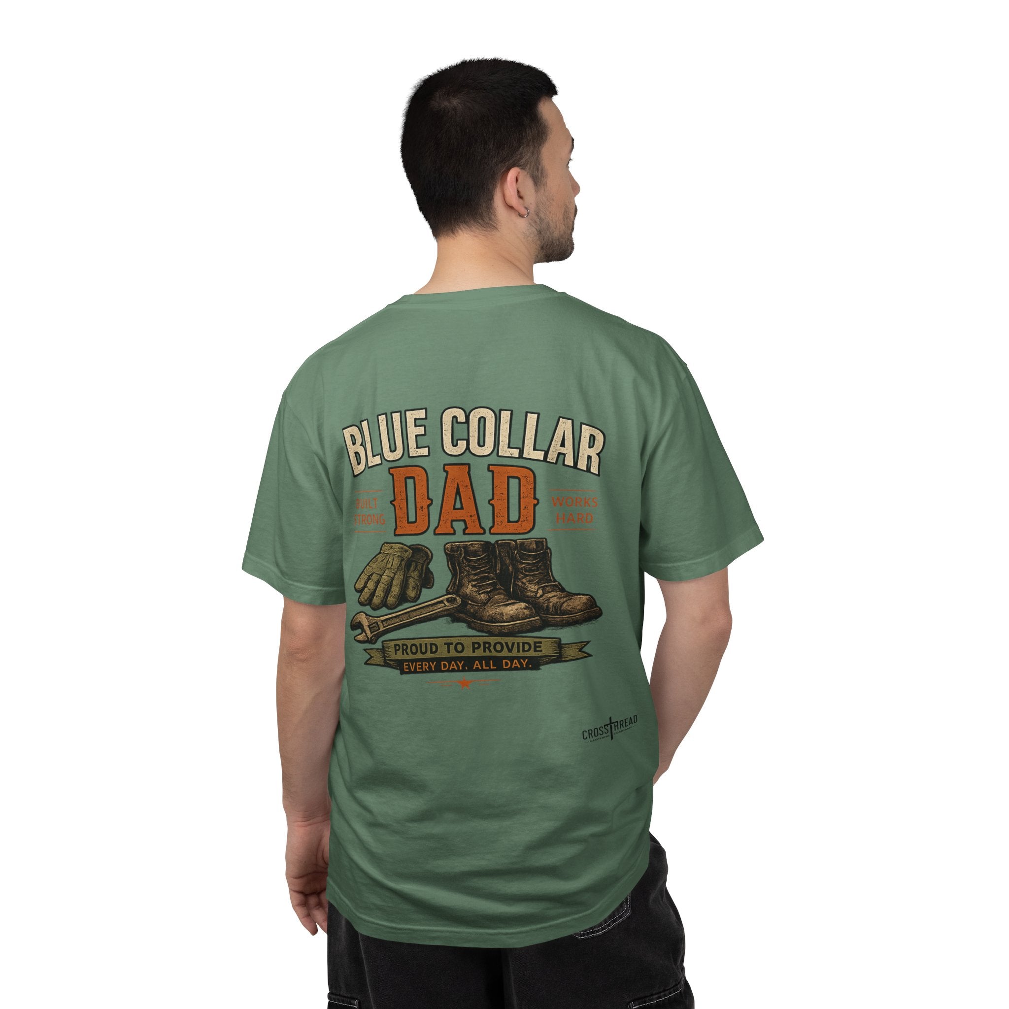 Blue Collar Dad T-Shirt — Vintage Work Gloves and Boots Design