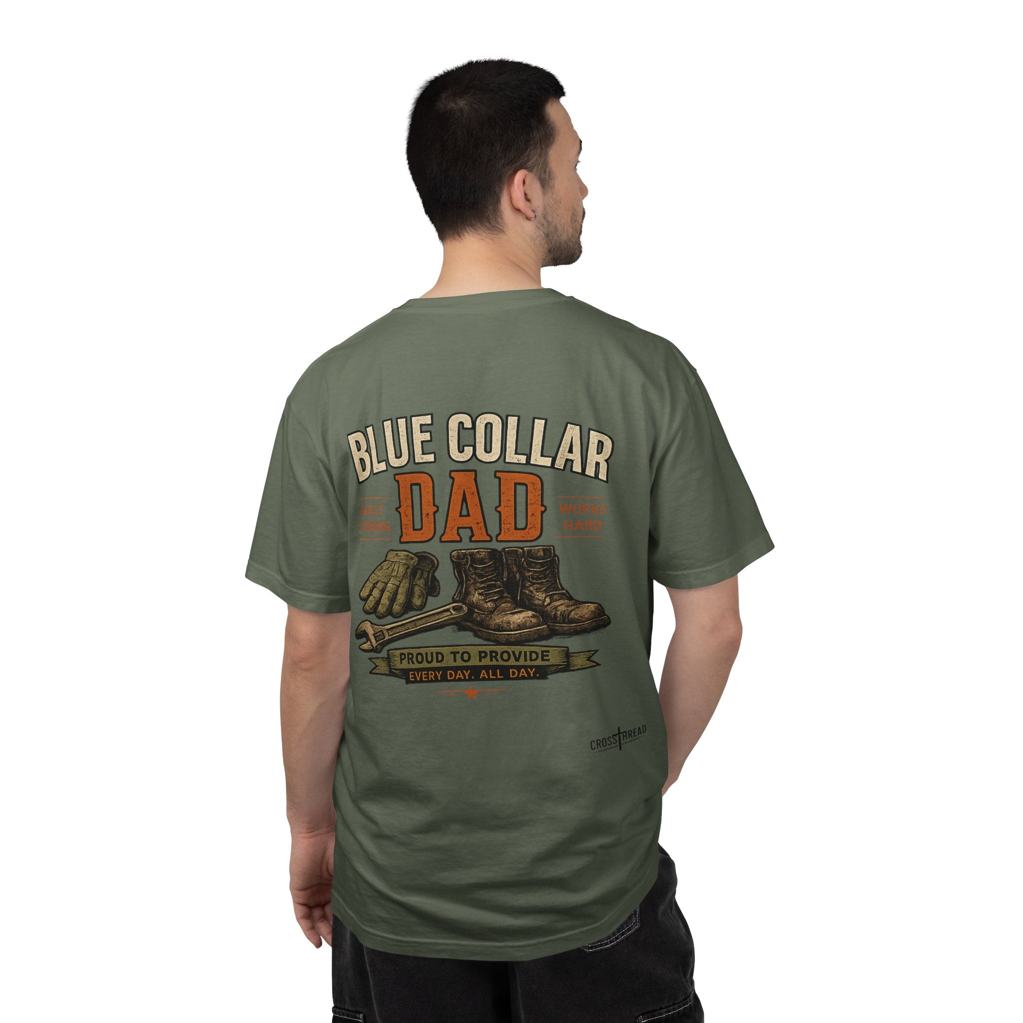 Blue Collar Dad T-Shirt — Vintage Work Gloves and Boots Design