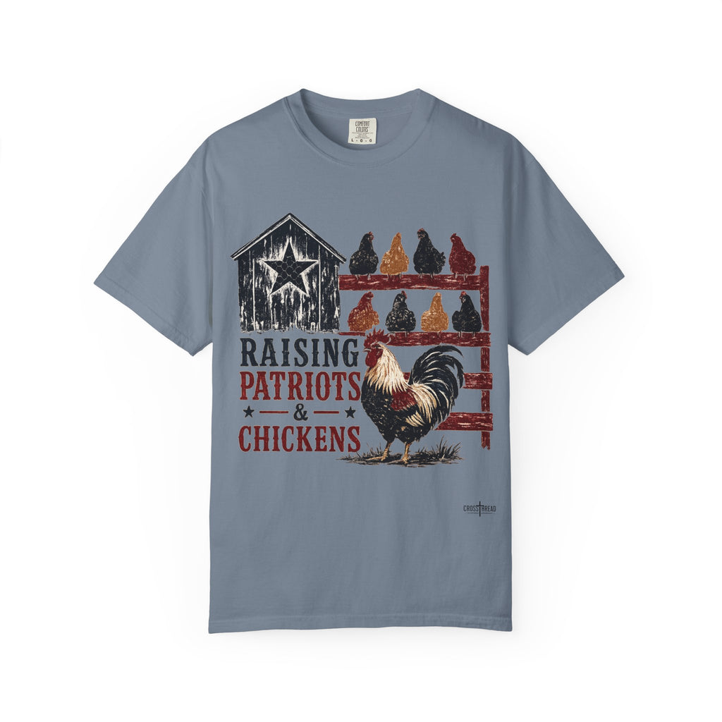 Raising Patriots & Chickens T-Shirt — Rustic American Chicken Tee