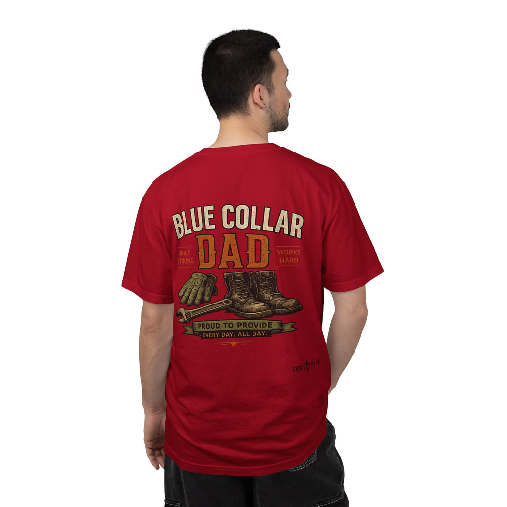 Blue Collar Dad T-Shirt — Vintage Work Gloves and Boots Design