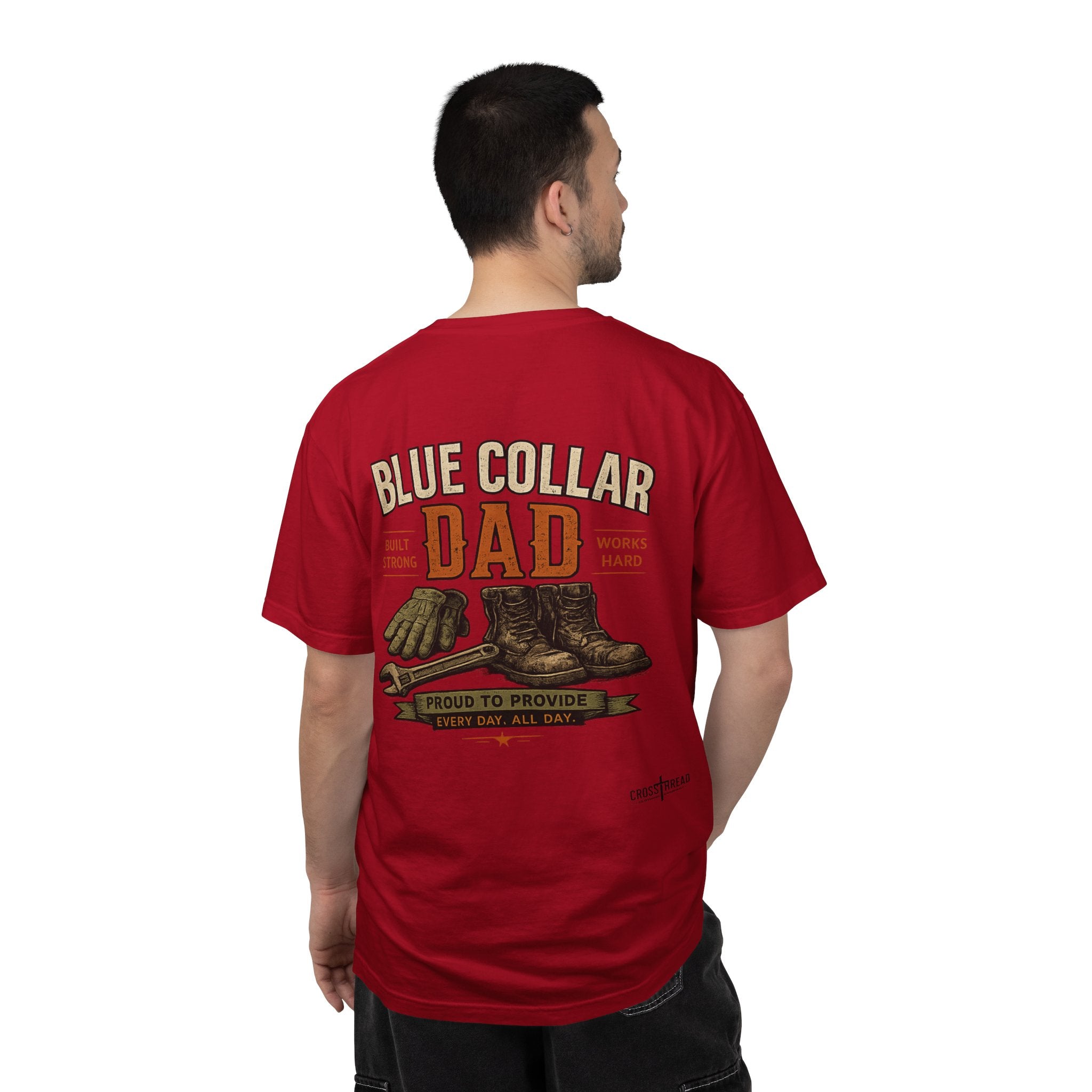 Blue Collar Dad T-Shirt — Vintage Work Gloves and Boots Design