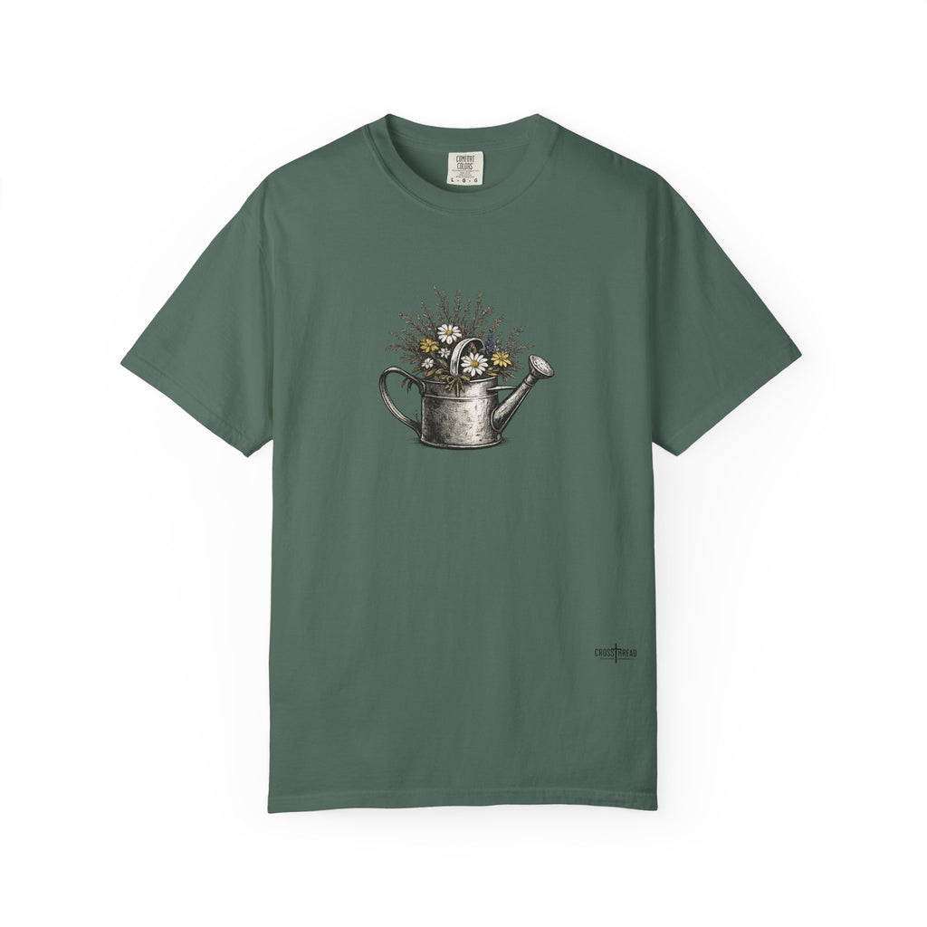 Watering Can Wildflower T-Shirt — Vintage Floral Garden Tee
