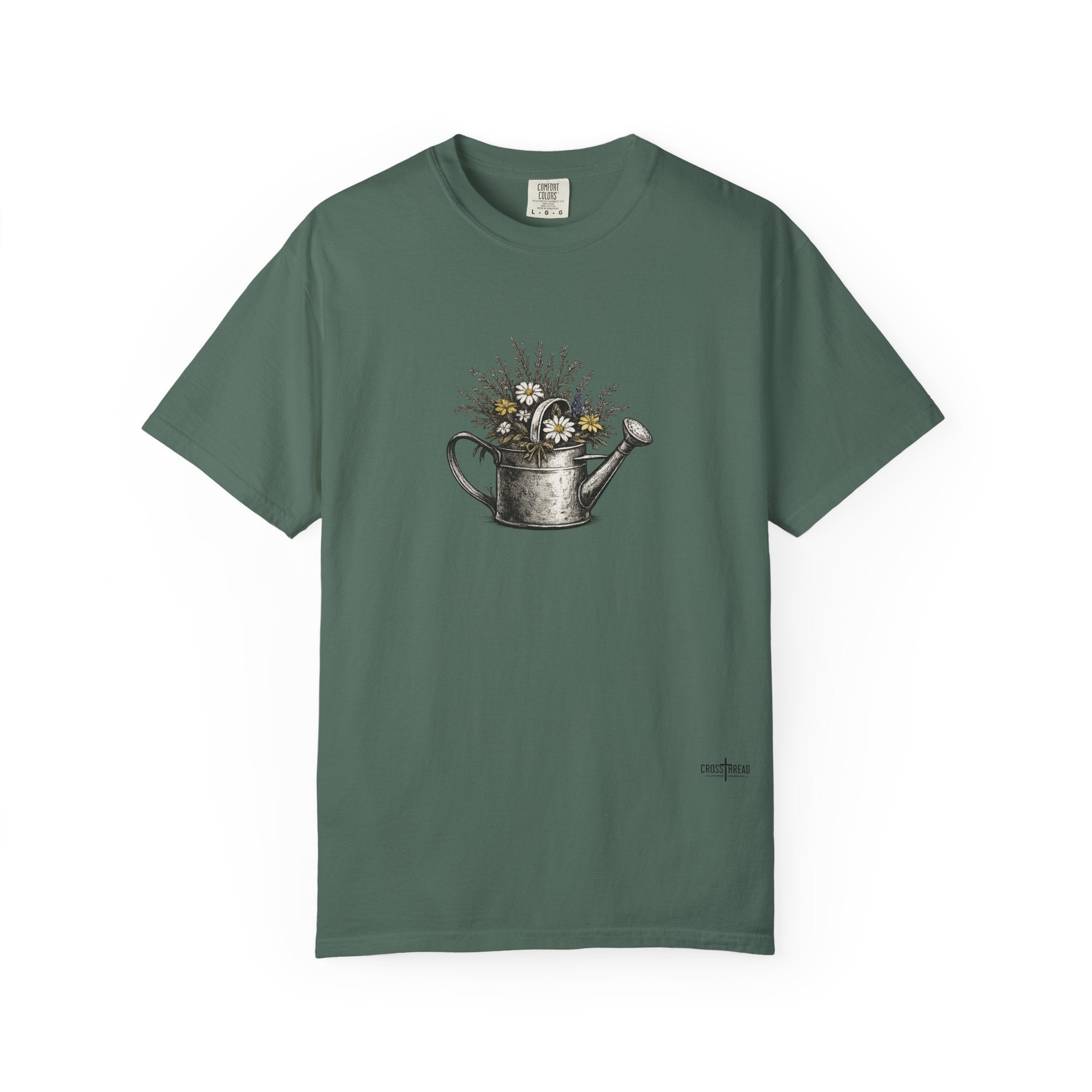 Watering Can Wildflower T-Shirt — Vintage Floral Garden Tee