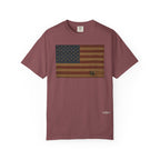 Patriotic Farmer T-Shirt — American Flag with Combine Harvester | American Grain Harvest Tee