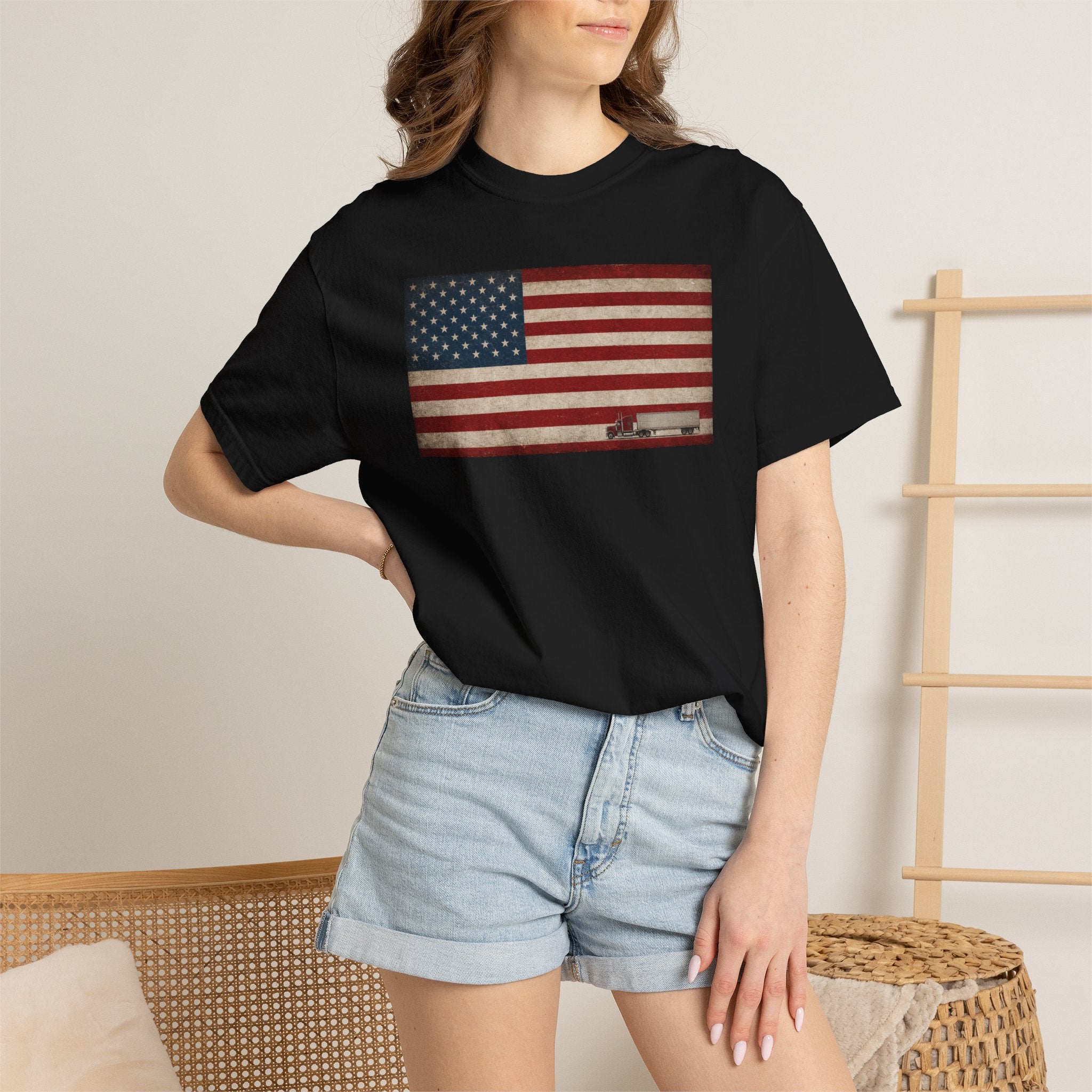 American Flag Big Rig Trucker T-Shirt — Patriotic Semi Truck Tee