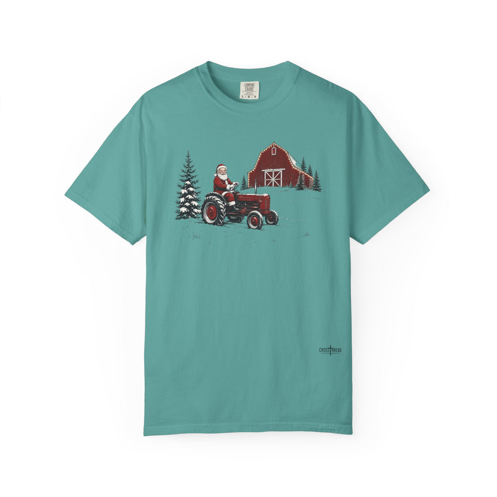 Rustic Santa Tractor and Barn Comfort Colors Shirt