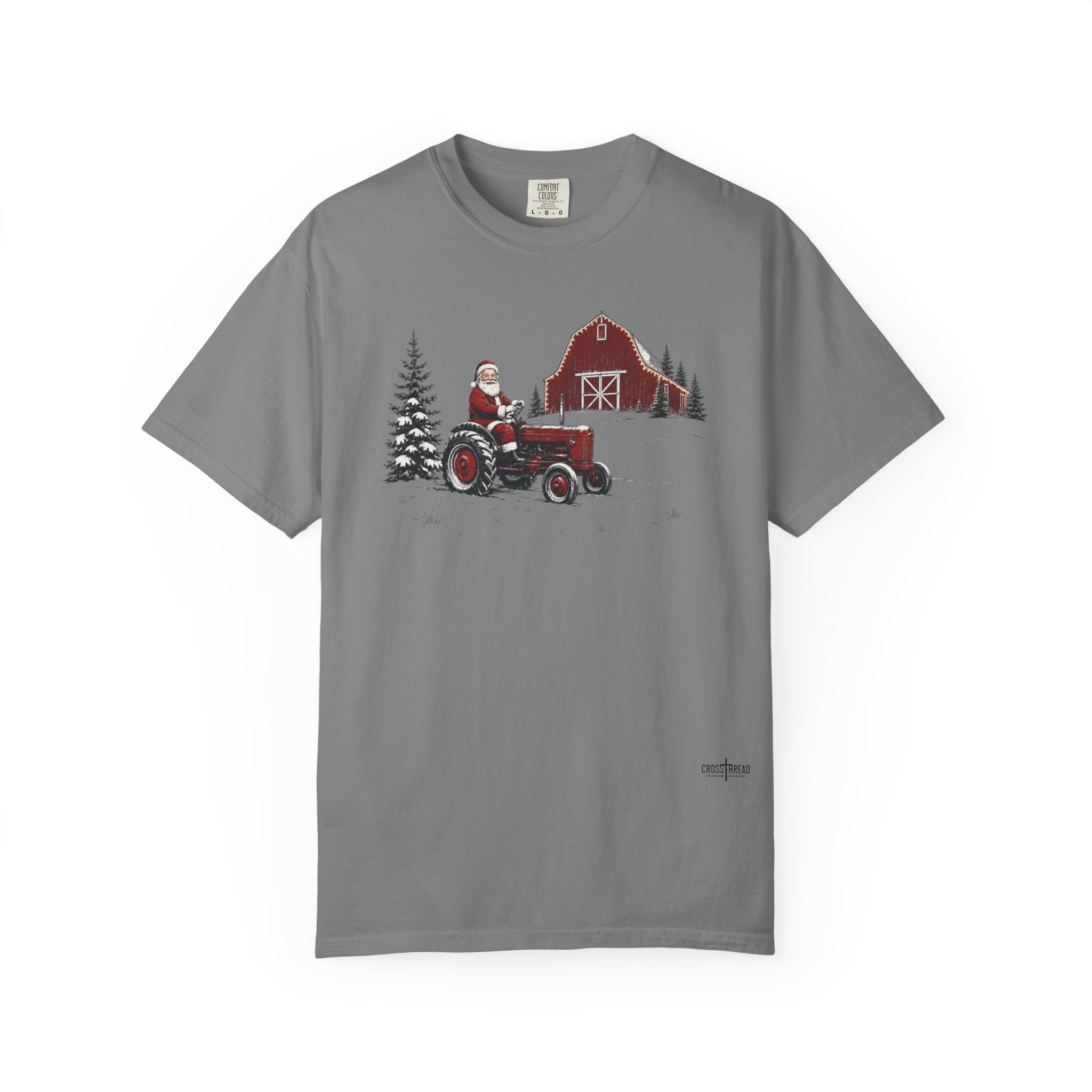 Rustic Santa Tractor and Barn Comfort Colors Shirt
