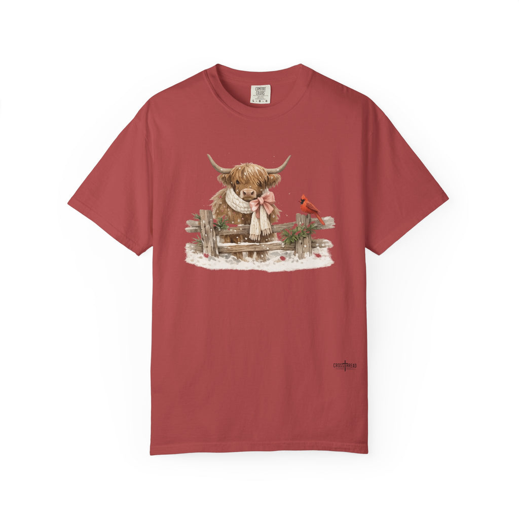 Highland Cow and Cardinal Comfort Colors Shirt
