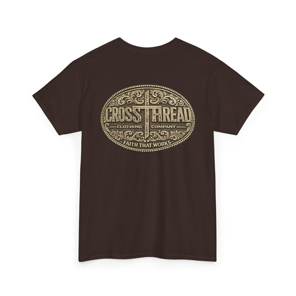 CrossThread Belt Buckle Logo Tee — Faith That Works Cotton T-Shirt