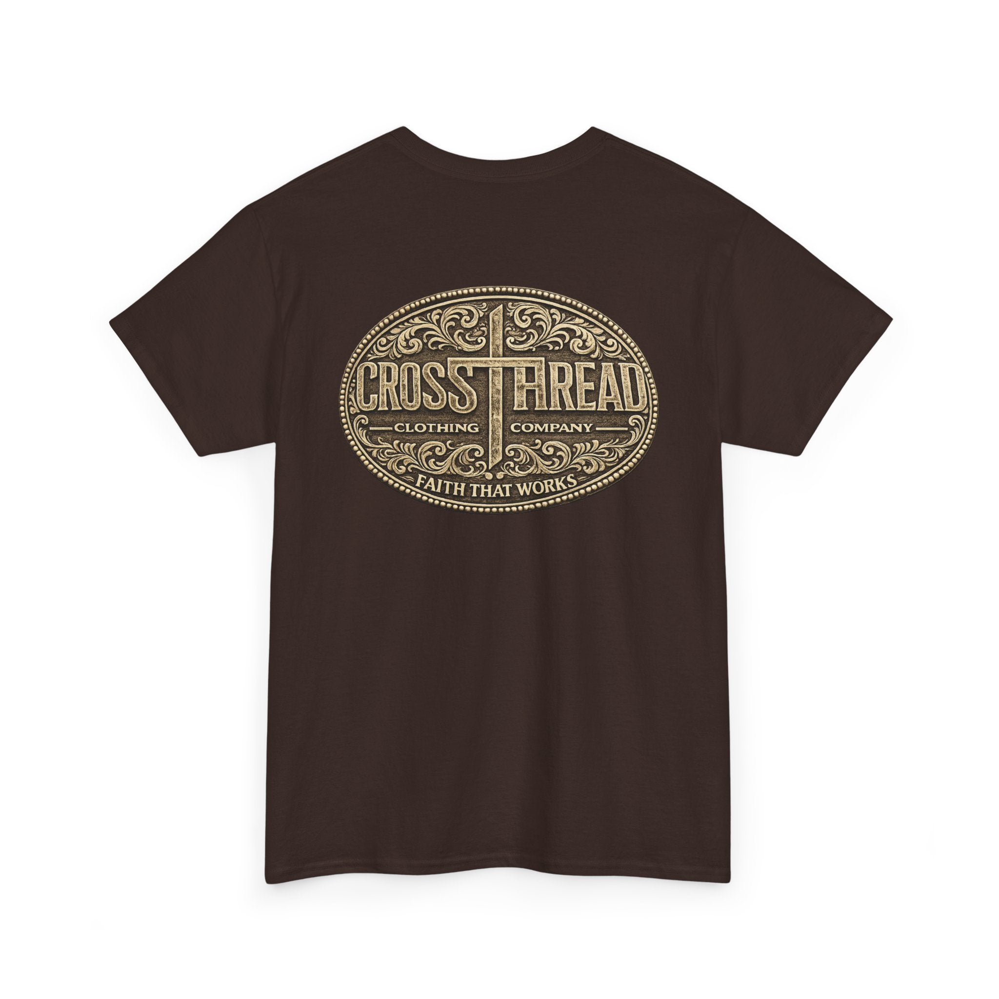 CrossThread Belt Buckle Logo Tee — Faith That Works Cotton T-Shirt