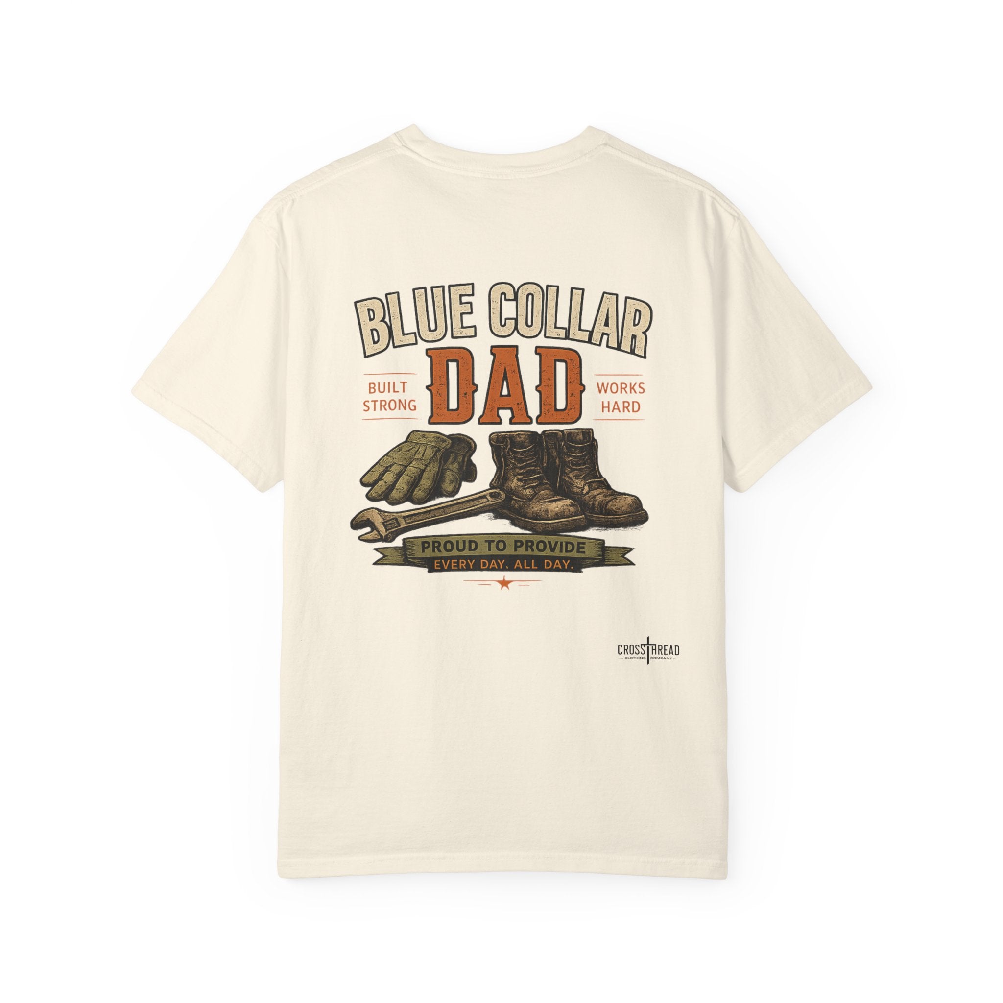 Blue Collar Dad T-Shirt — Vintage Work Gloves and Boots Design