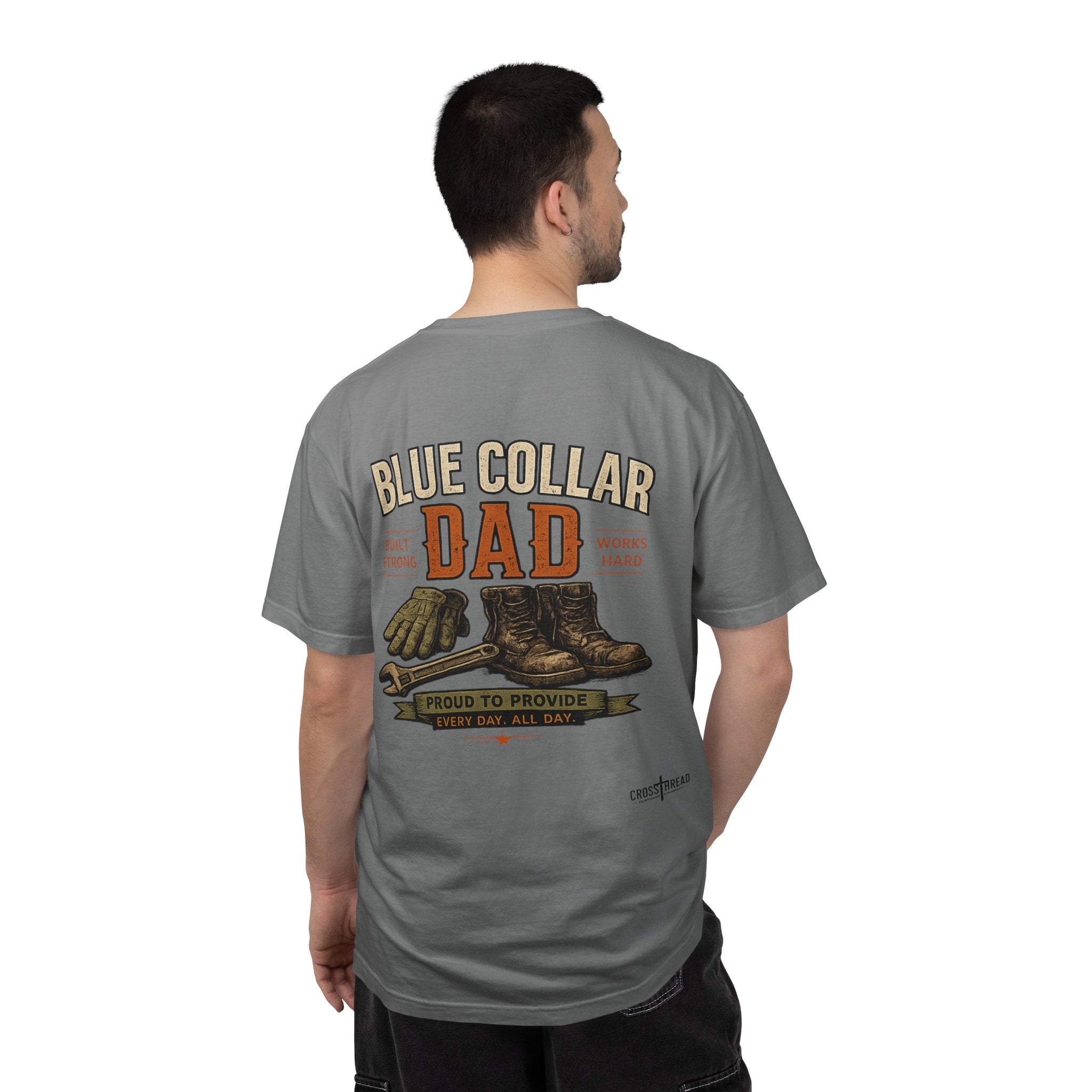 Blue Collar Dad T-Shirt — Vintage Work Gloves and Boots Design