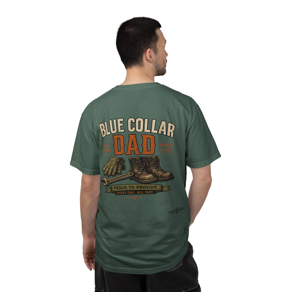 Blue Collar Dad T-Shirt — Vintage Work Gloves and Boots Design