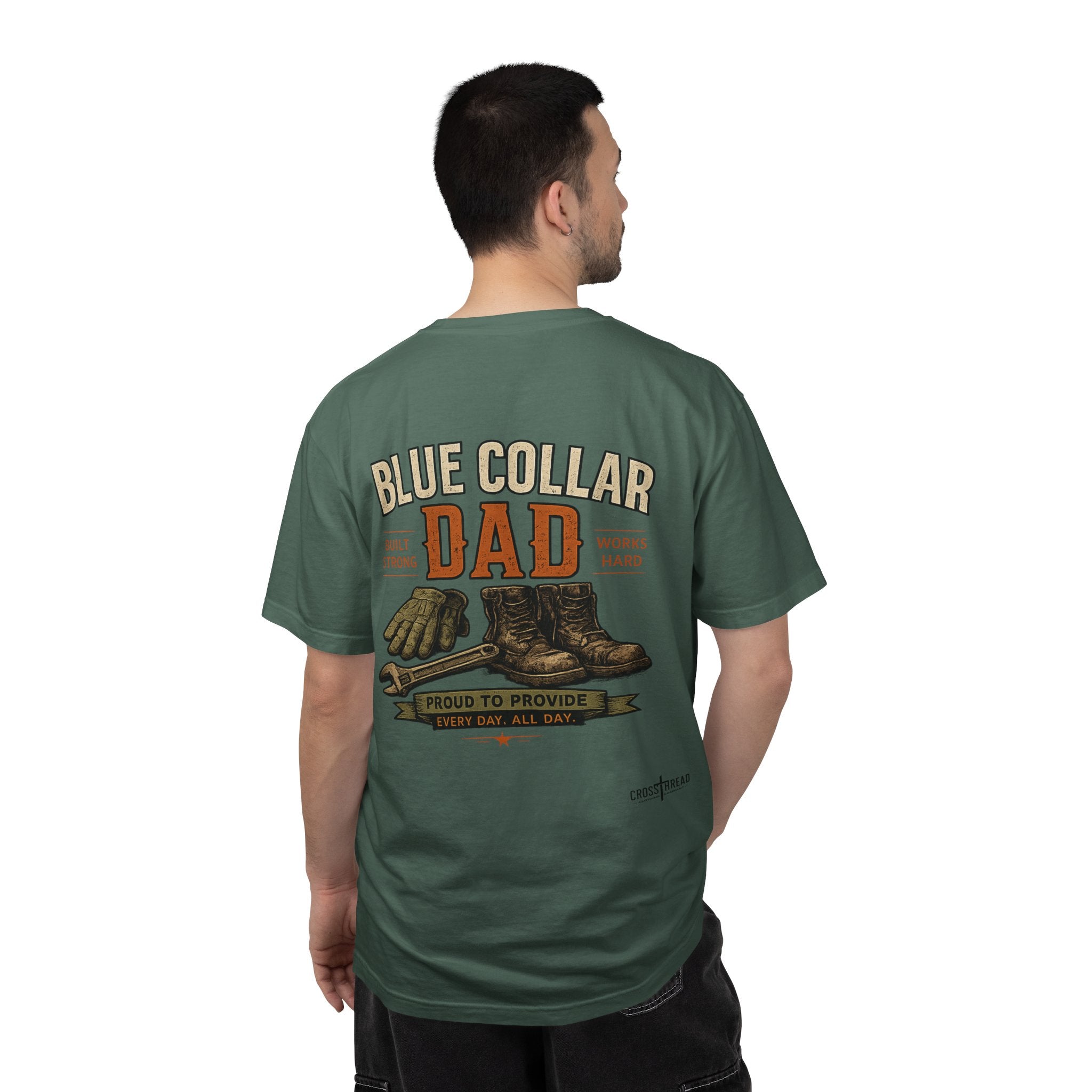 Blue Collar Dad T-Shirt — Vintage Work Gloves and Boots Design