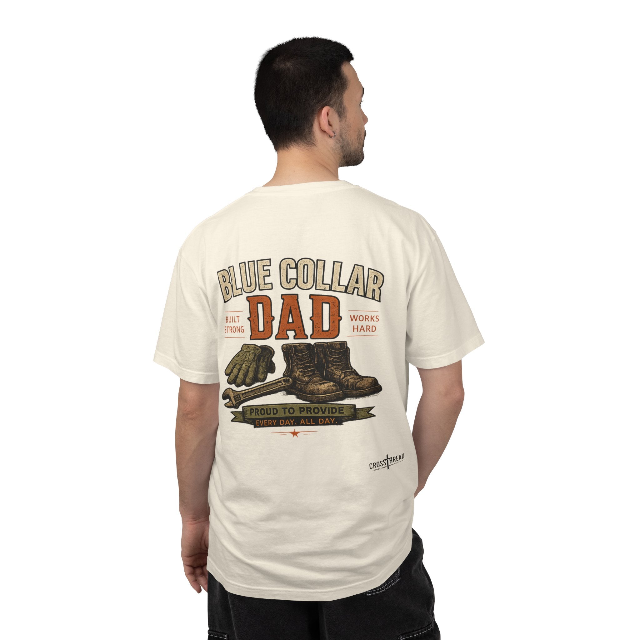Blue Collar Dad T-Shirt — Vintage Work Gloves and Boots Design