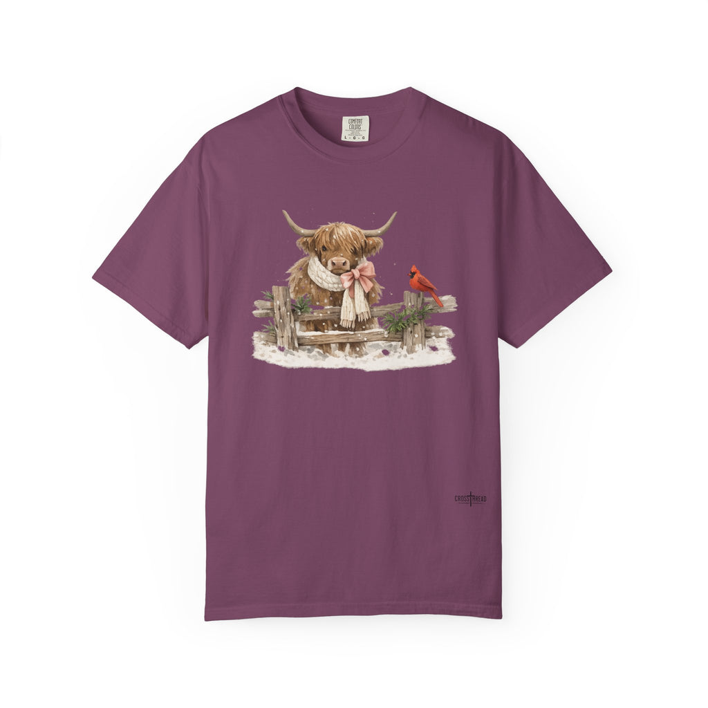 Highland Cow and Cardinal Comfort Colors Shirt