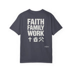 Faith Family Work T-Shirt — Inspirational Christian Men’s Tee