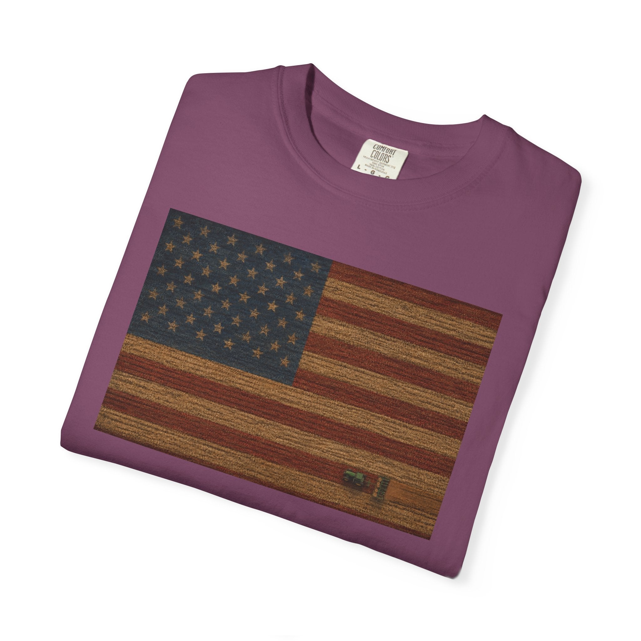 Patriotic Farmer Tractor T‑Shirt — American Flag Farm Tee