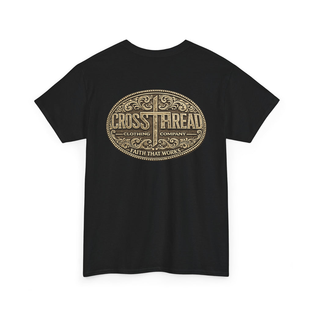 CrossThread Belt Buckle Logo Tee — Faith That Works Cotton T-Shirt