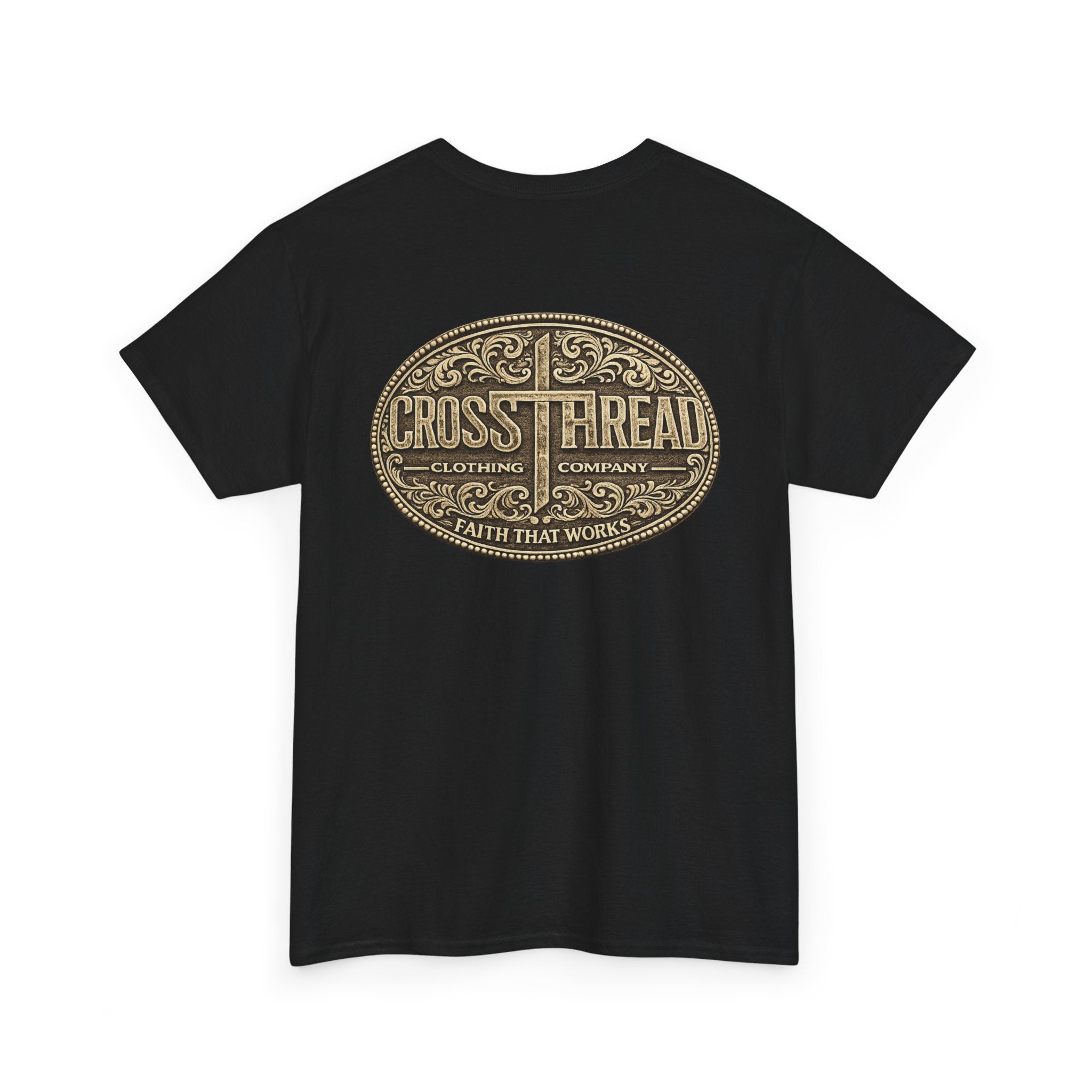 CrossThread Belt Buckle Logo Tee — Faith That Works Cotton T-Shirt