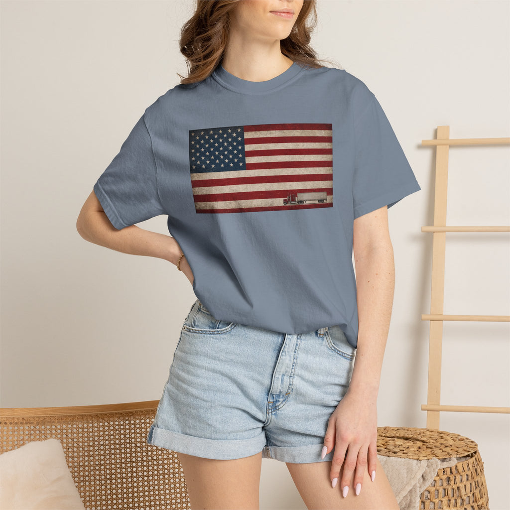 American Flag Big Rig Trucker T-Shirt — Patriotic Semi Truck Tee