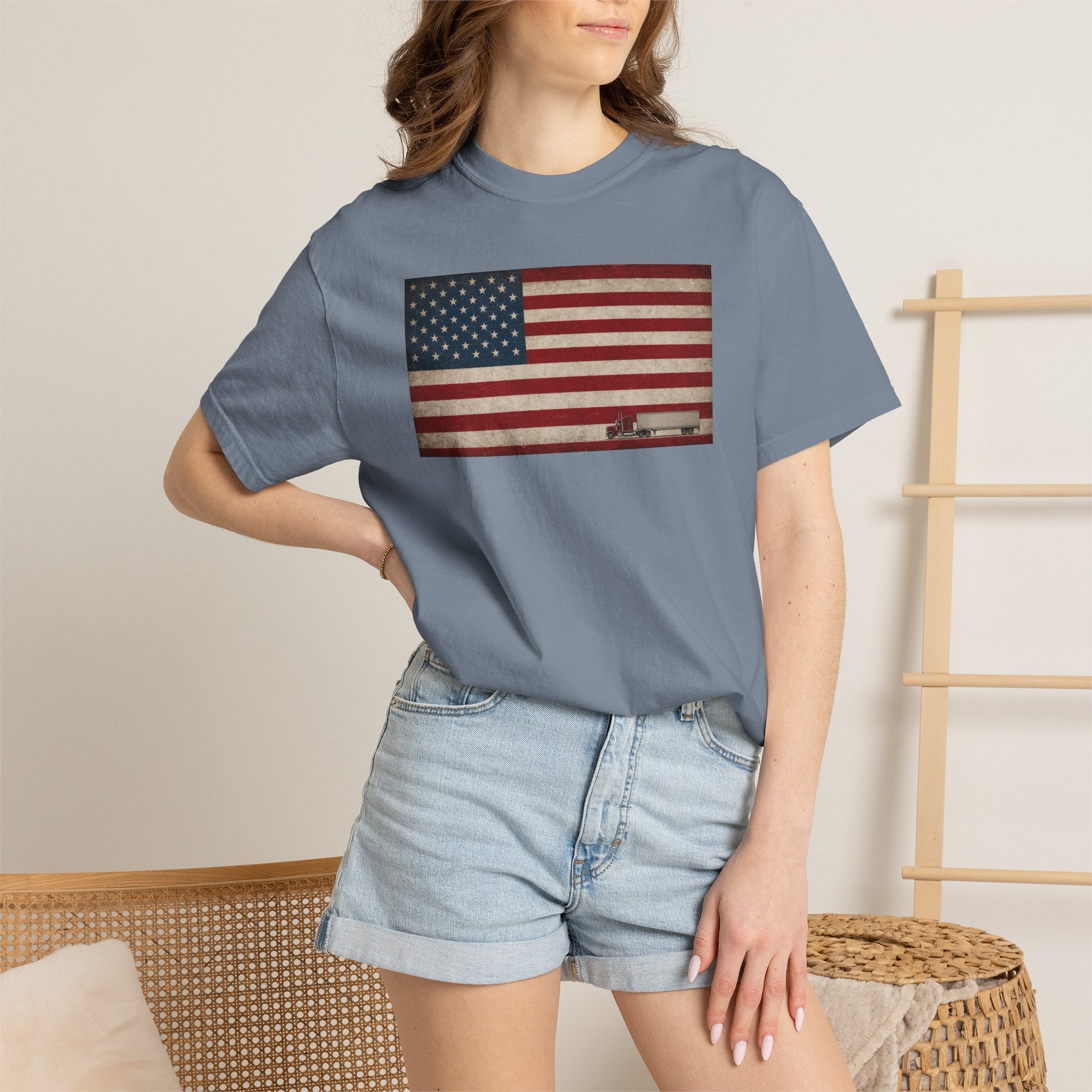 American Flag Big Rig Trucker T-Shirt — Patriotic Semi Truck Tee