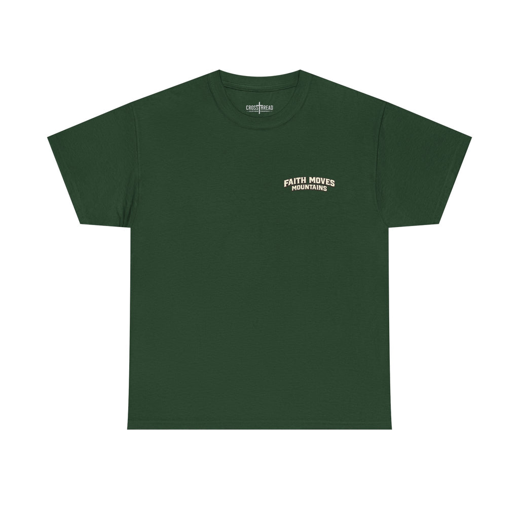 Faith Moves Mountains T‑Shirt — Inspirational Mountain & Bulldozer Graphic Tee