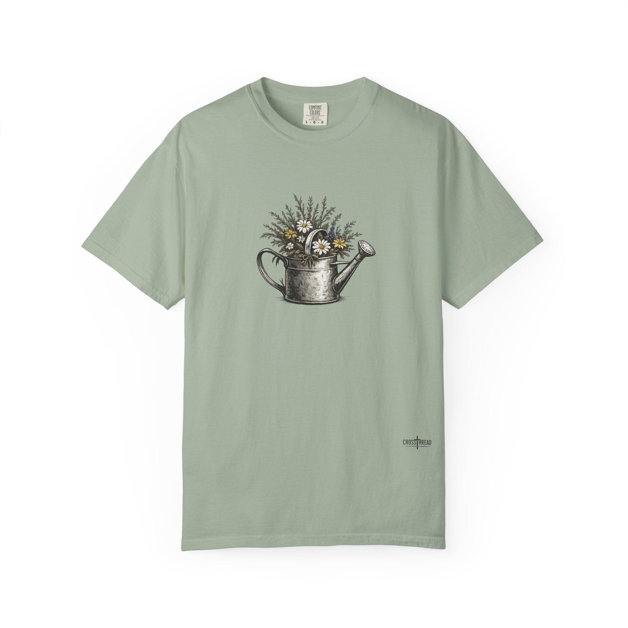 Watering Can Wildflower T-Shirt — Vintage Floral Garden Tee