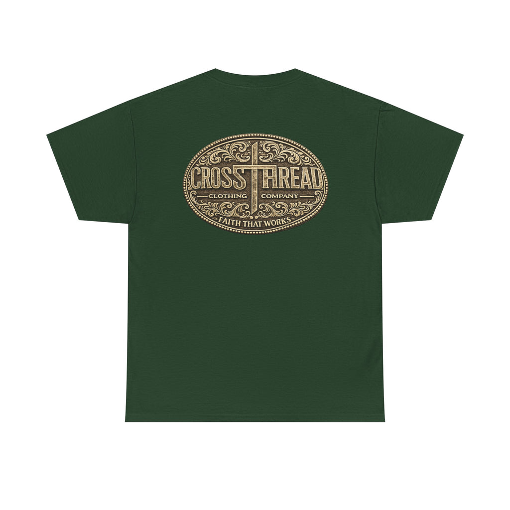 CrossThread Belt Buckle Logo Tee — Faith That Works Cotton T-Shirt