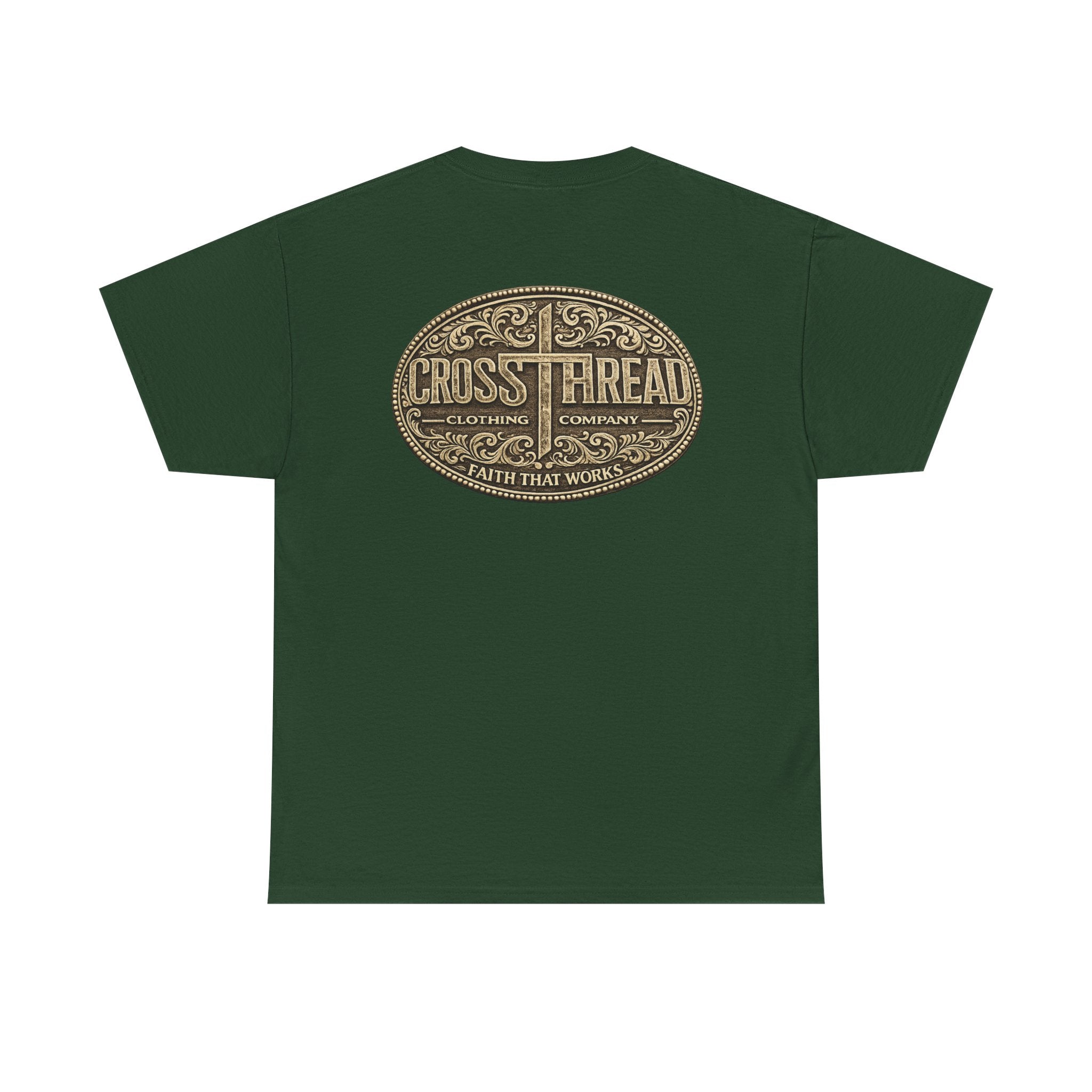 CrossThread Belt Buckle Logo Tee — Faith That Works Cotton T-Shirt