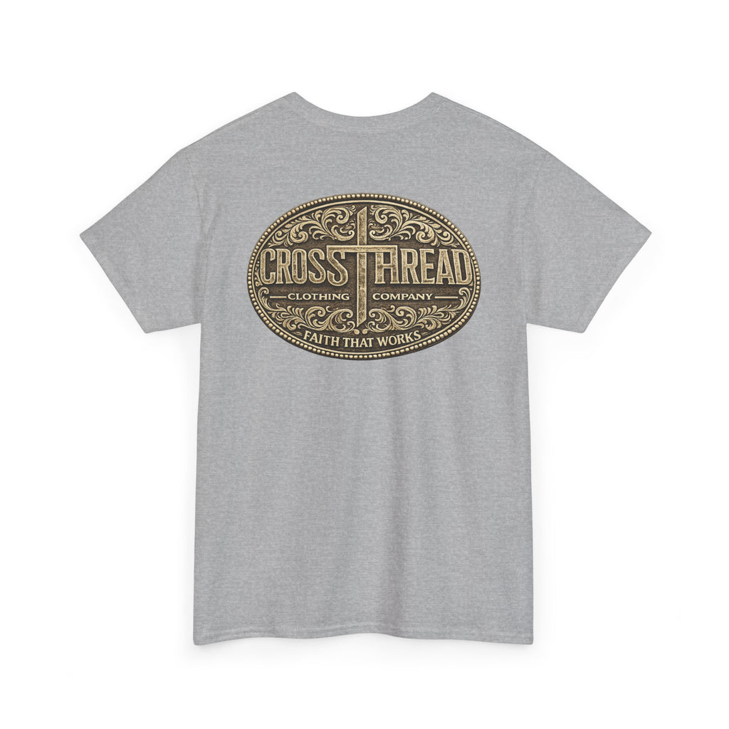 CrossThread Belt Buckle Logo Tee — Faith That Works Cotton T-Shirt