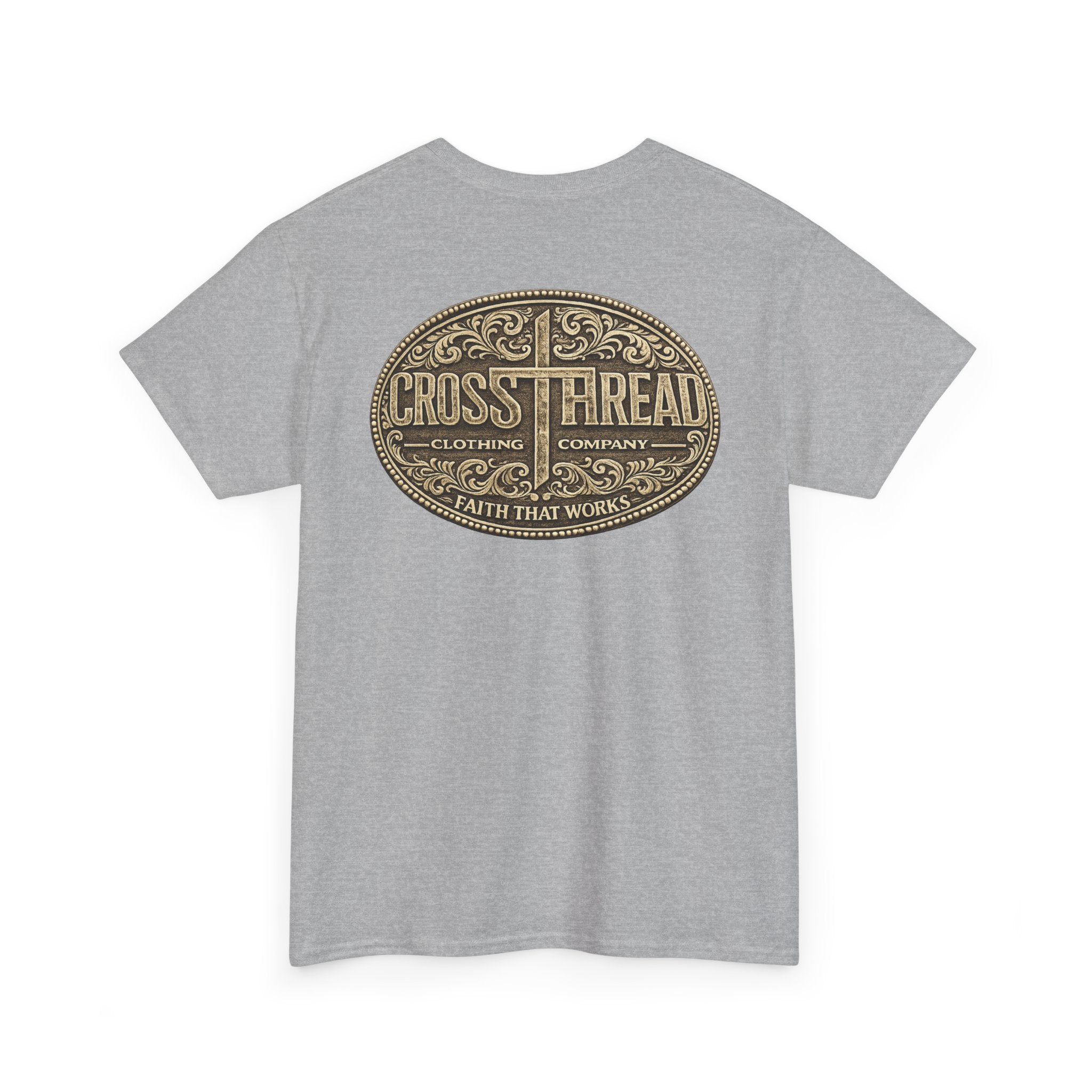 CrossThread Belt Buckle Logo Tee — Faith That Works Cotton T-Shirt