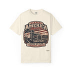 Keeping America Moving Trucker T‑Shirt — “Driven by Faith, Powered by Freedom” Vintage Semi Truck Tee