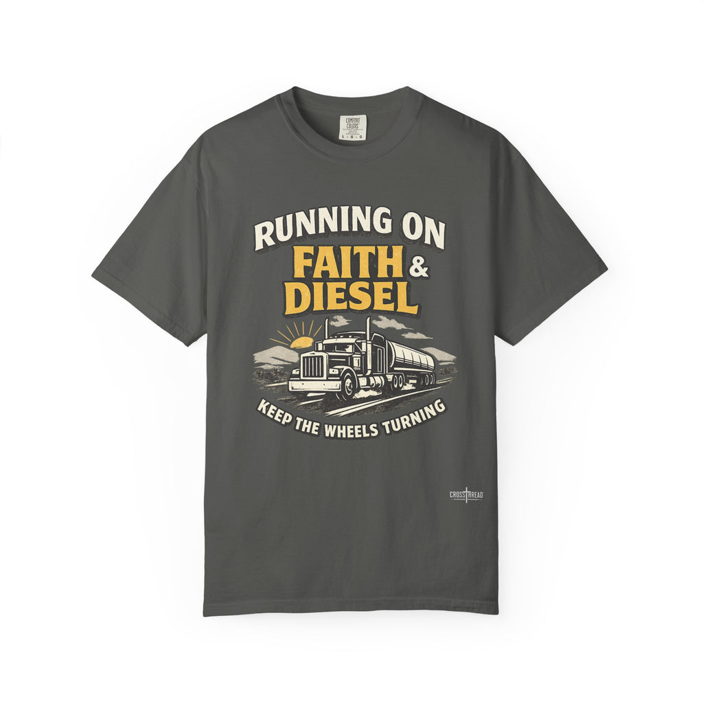 Running on Faith & Diesel T-Shirt — Trucker Semi Truck Graphic Tee