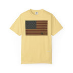 Patriotic Farmer T-Shirt — American Flag with Combine Harvester | American Grain Harvest Tee