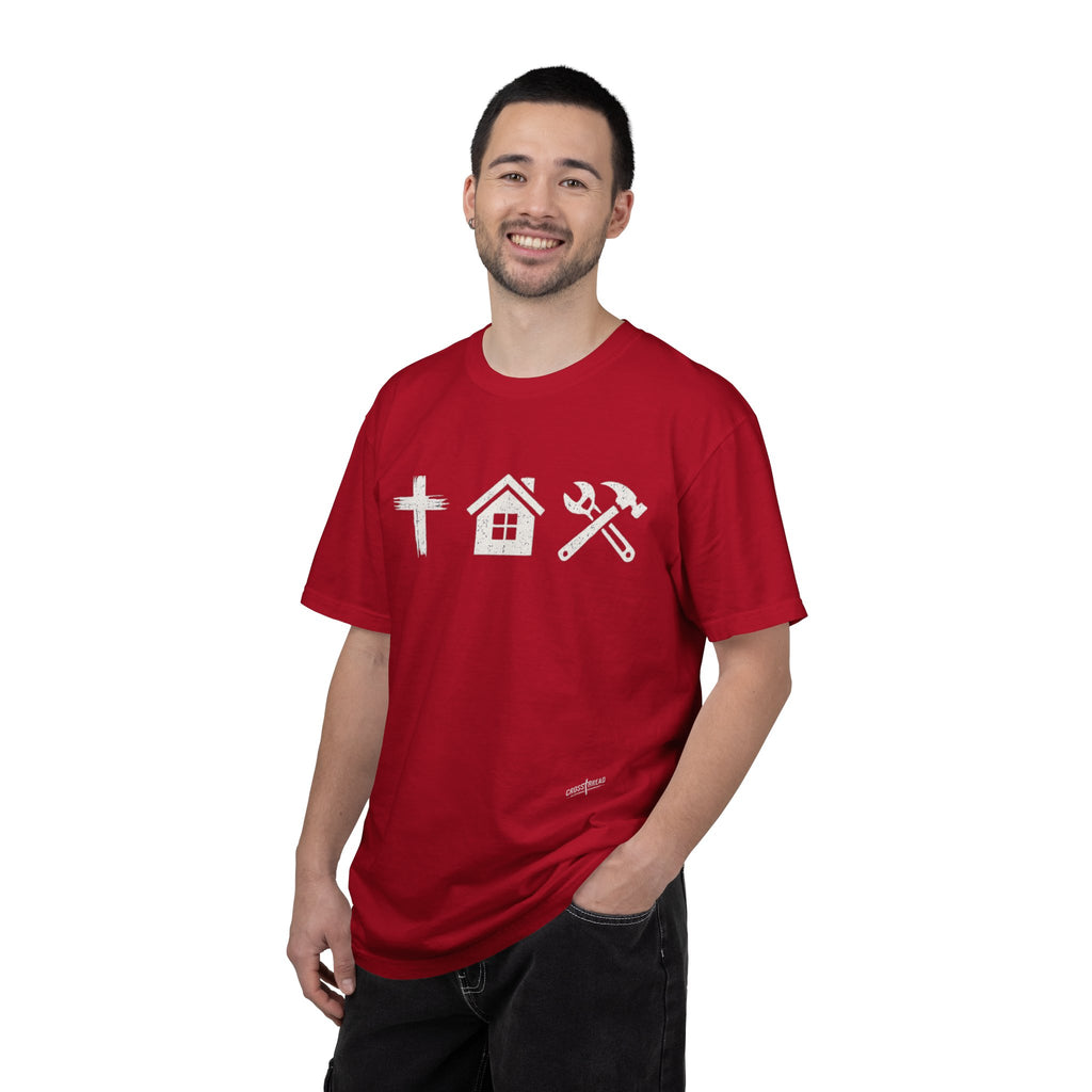 Faith Family Work T-Shirt — Inspirational Christian Men’s Tee