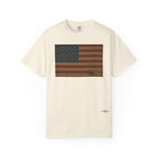 Patriotic Farmer T-Shirt — American Flag with Combine Harvester | American Grain Harvest Tee