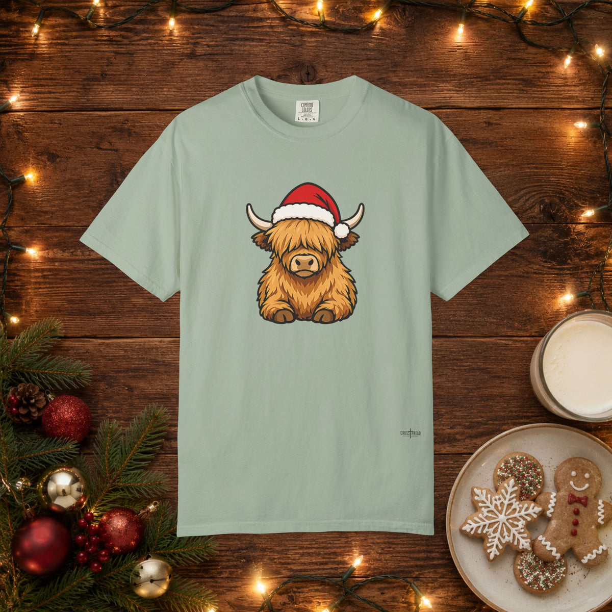 Highland Cow Santa Hat Comfort Colors Shirt