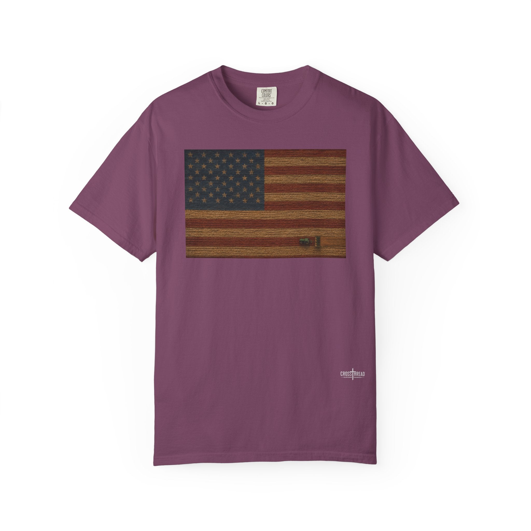 Patriotic Farmer Tractor T‑Shirt — American Flag Farm Tee