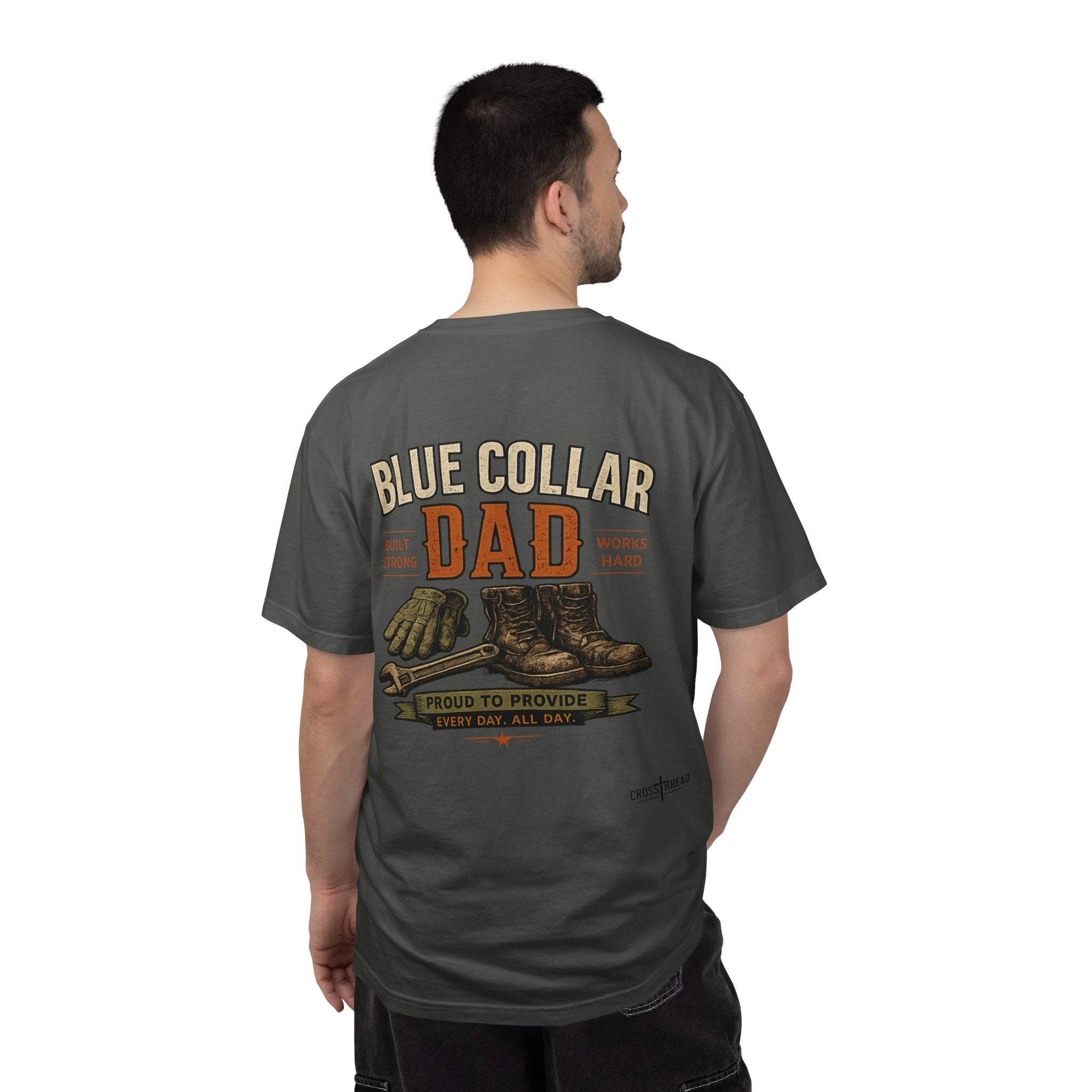 Blue Collar Dad T-Shirt — Vintage Work Gloves and Boots Design