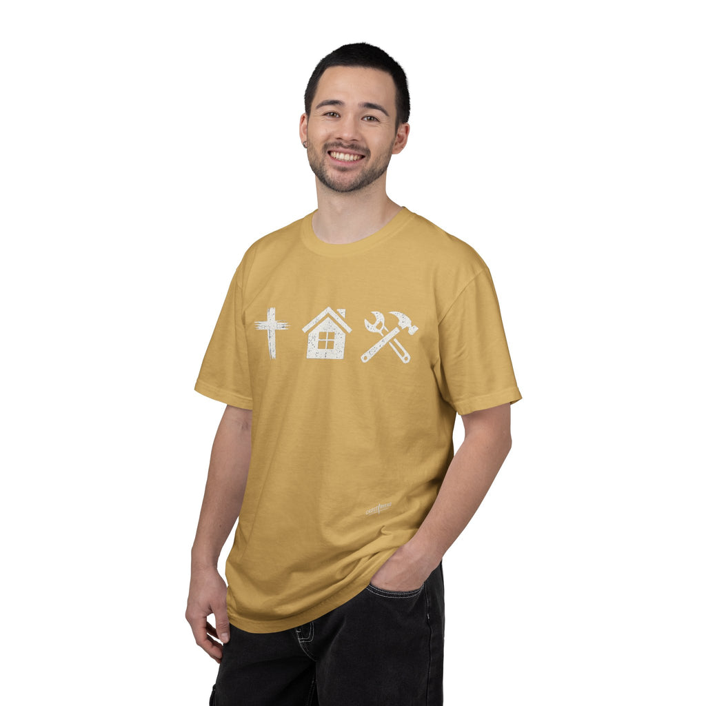 Faith Family Work T-Shirt — Inspirational Christian Men’s Tee