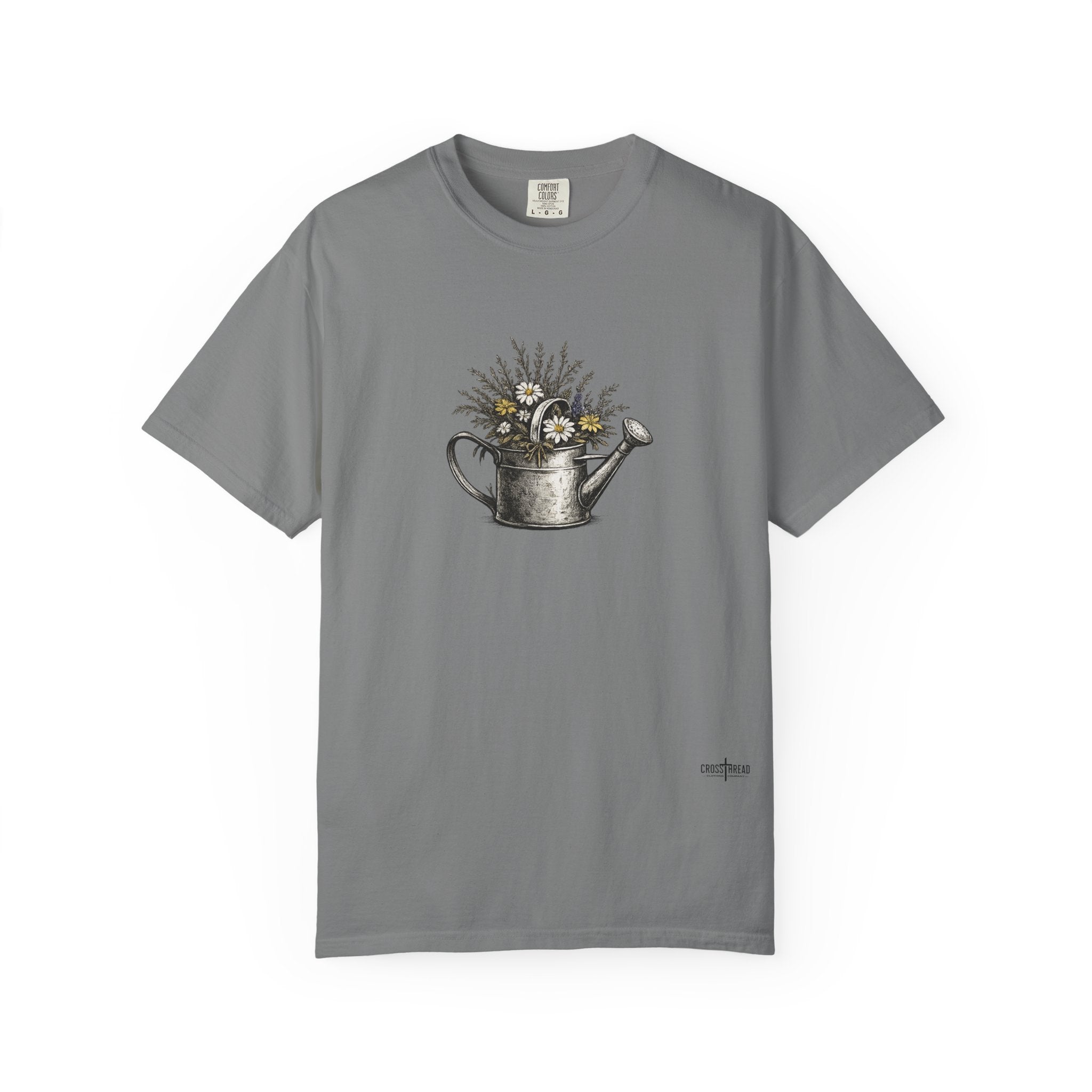 Watering Can Wildflower T-Shirt — Vintage Floral Garden Tee
